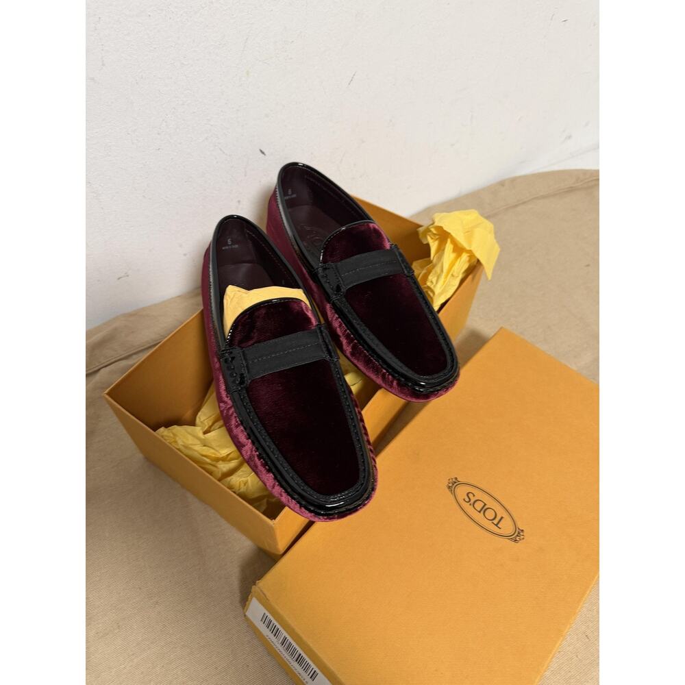 Tod's Smoking Burlotto Shoes Mens Size 6 Red Velvet Gommini Loafers Italy